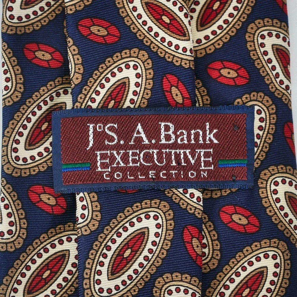 JOS. A.‎ BANK Executive Collection Silk Necktie Designer Navy Ovals Handmade
